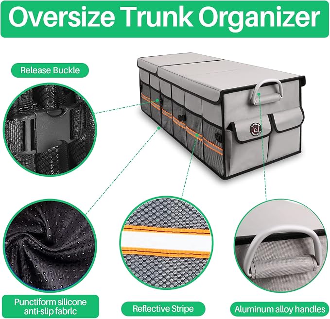 Big Car Trunk Organizer, Cargo Organizer SUV Trunk Storage Non Slip Bottom Waterproof Collapsible Durable Multi Compartments-(Oversize,Gray) - Image 6
