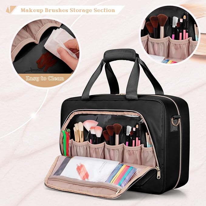 Professional Makeup Artist Bag, Large Makeup Organizer Travel Case | Makeup Bag with 4 Cosmetic Cases, Hair Tools Pocket, Makeup Kit Storage Section, Travel Organizer for Artist - Image 4