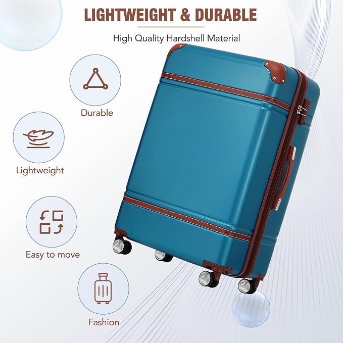 Merax Luggage Set 3 Piece Suitcase Set with 1 Cosmetic Case Expandable Spinner Wheels Vintage Luggage Sets(Blue,20"+24"+28") - Image 3