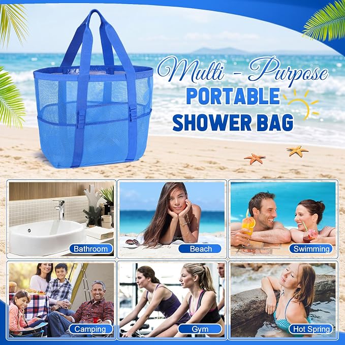 Hillban Large Mesh Beach Bag Bulk for Women Waterproof Sandproof Pool Tote Bag with 8 Pocket Small Zipper Pouch with Ring - Image 7