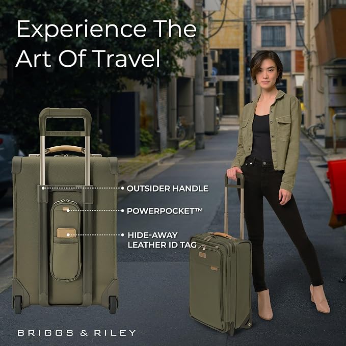 Briggs & Riley Essential 22" 2-Wheel Expandable Carry On - Luggage for Travel, Suitcases with Wheels, Softside Rolling Bag for Men & Women, Self-Repairing Zipper - Baseline Collection, Olive - Image 5