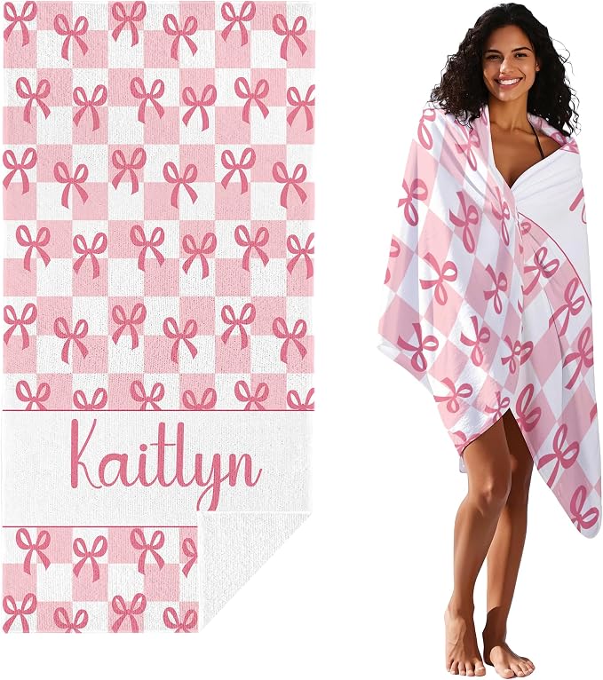 JML Personalized Beach Towel with Name, Custom Beach Towel with Text, Customized Bow Microfiber Pool Towel, Quick Dry & Absorbent Swim Towel for Adult,Anniversary, Birthday, Summer Holiday,Vacation - Image 2