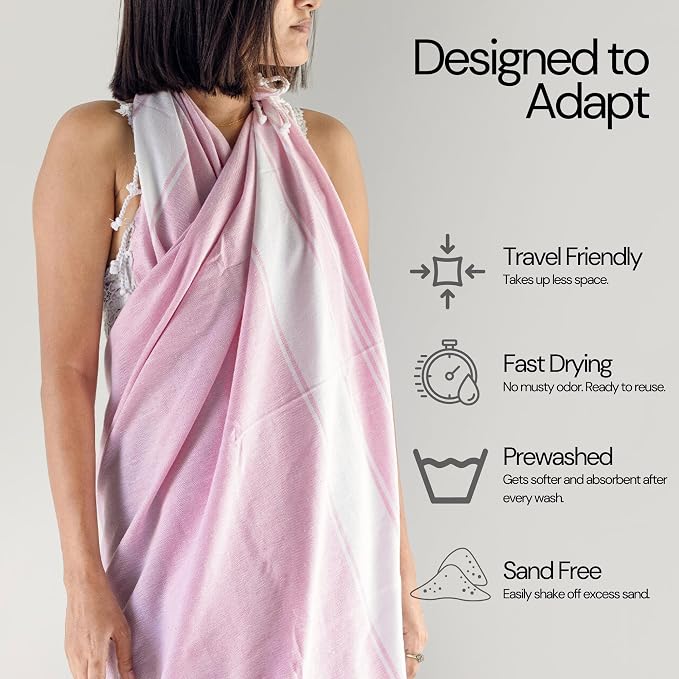 Salt Earth Cotton Turkish Beach Towel (Set of 4, 36"x72") - Soft, Quick Dry, Sand Resistant, Absorbent Towels for Bathroom, Home, Travel, Pool, Spa, Bath, Swim - Beach Towels Oversized (Pink) - Image 3