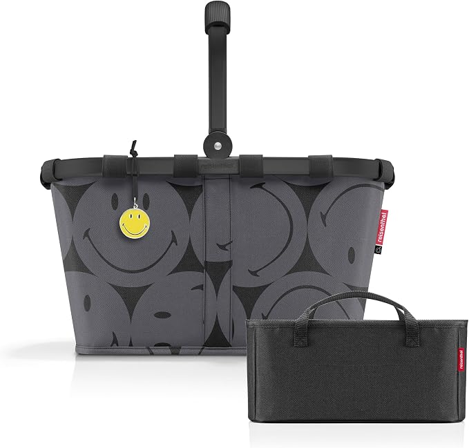 reisenthel Carry Bag + Organiser - Functional Bag Organiser: For Even More Order in Your reisenthel Shopping Basket, Smiley Grey + Black, 48 x 29 x 28 cm, Modern, practical by reisenthel%C2%AE