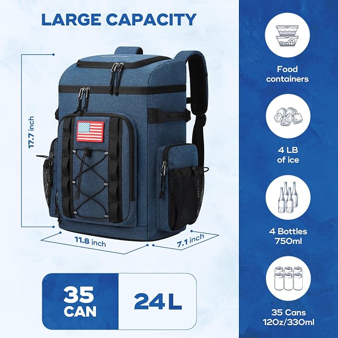 Maelstrom 35/50 Can Insulated Backpack Cooler, Leakproof Soft Lunch Ice Bag | Keeps Food Cold For 16h, Peva Liner, Durable Nylon, Ergonomic Padding. Perfect For Men, Women, Camping, Beach, Hiking, Travel - Image 4