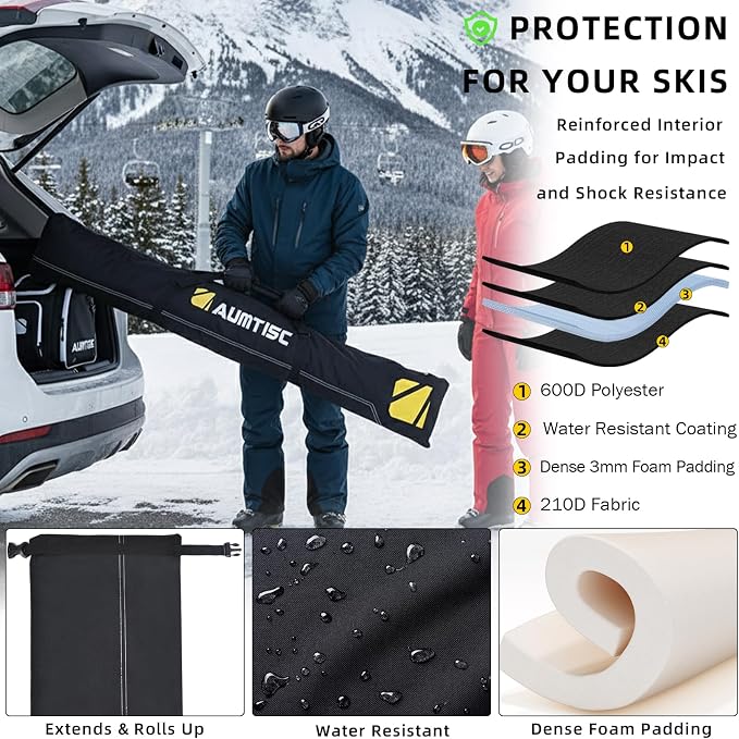 AUMTISC Padded Ski and Boots Bag Combo for Air Travel Flying, Skis Bags Adjustable Length for Skis Up to 200cm and Boots Up to Size 13 - Image 3