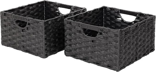Seville Classics Premium Handwoven Portable Laundry Bin Basket with Carrying Handles, Household Storage for Clothes, Linens, Sheets, Black, Rectangular (2-Pack) by SevilleClassics