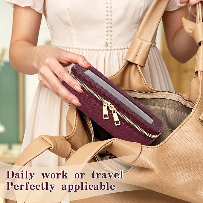 Clear Travel Makeup Bag, Burgundy, L+Slim | With Brush Bag, Transparent, Waterproof, With Zipper - Image 5