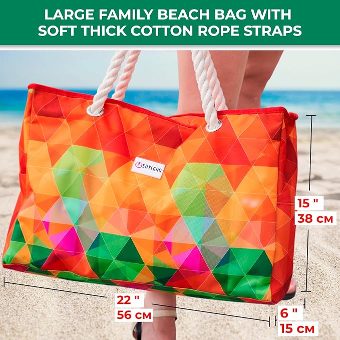 Beach Bag and Pool Bag Has Cooler Pocket, 7 Pockets Total, Zip Top. Family Size Waterproof Beach Tote - Image 4