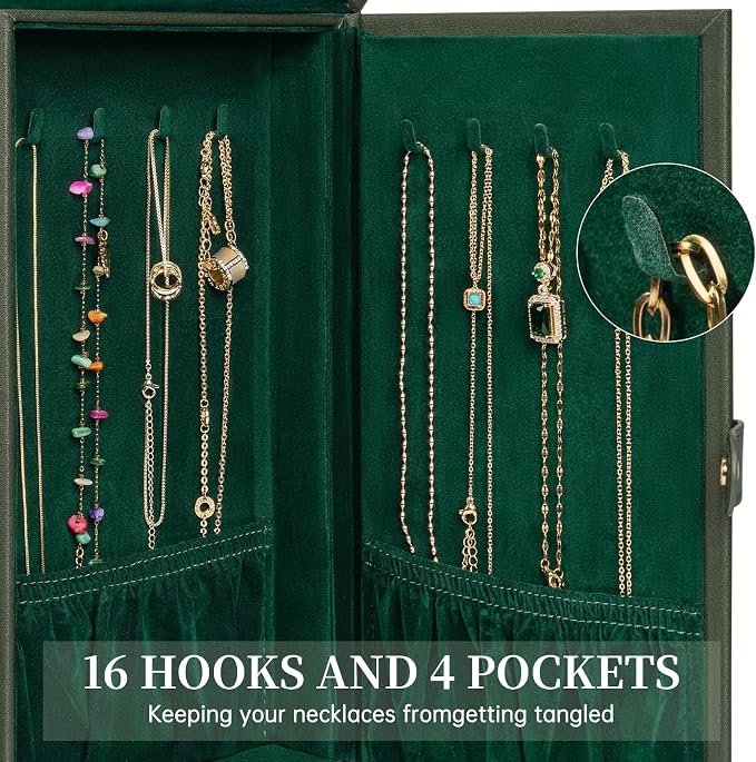 AKOZLIN 6-Tier Jewelry Box Organizer Functional 5 Drawers Leather Jewelry Storage Case for Women Girls Ring Necklace Earring Bracelet Holder Organizer with Mirror Extra Large Darkgreen - Image 6