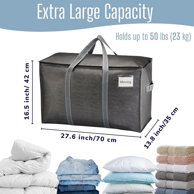 VENO 2 Pack Heavy Duty Moving Bags, Extra Large Storage Bags with Reinforced Handles & Strong Zippers, Foldable & Reusable Moving Box Alternative for Clothes & Dorm Storage - Image 4