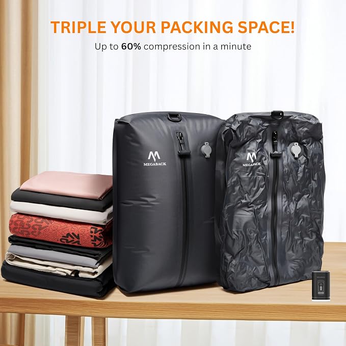 Vacuum Bags for Travel, IP67 Reusable Vacuum Seal Bags for Clothing with Electric Pump, Vacuum Seal Packing cube for Suitcases, Backpack & Travel (1PC+Pump) - Image 2
