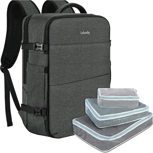 Lubardy Travel Backpack for Men Women 17 Inch Flight Approved Carry on Backpack Waterproof Large 40L Luggage Daypack Business College Weekender Overnight Laptop Backpack with 3 Packing Cubes, Grey by Lubardy