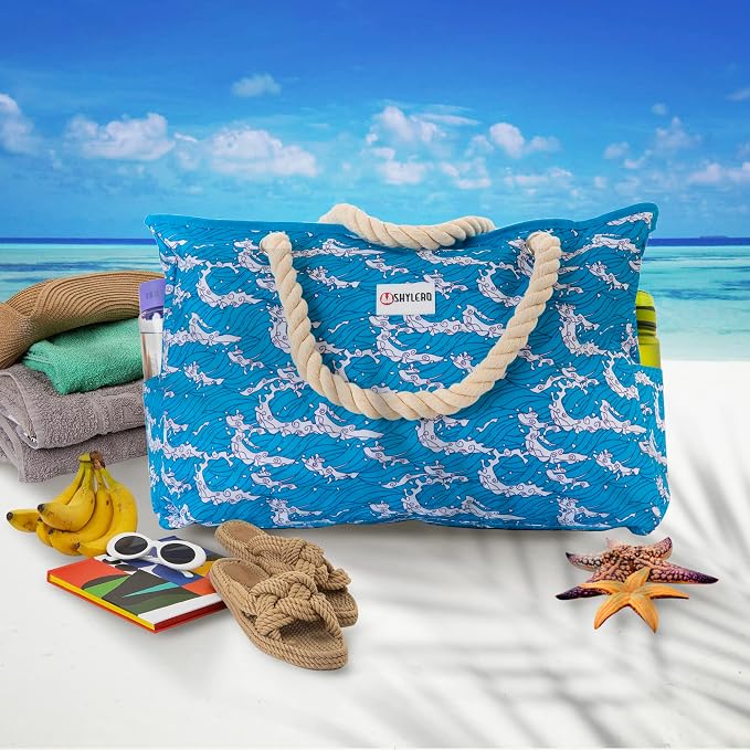 Beach Bag and Pool Bag Has Cooler Pocket, 7 Pockets Total, Zip Top. Family Size Waterproof Beach Tote - Image 8