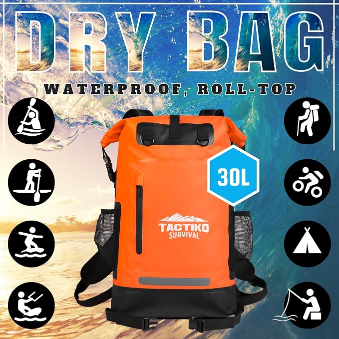 Tactiko Survival 35L Heavy-Duty 100% Waterproof Backpack | Roll Top Dry Bag - Image 2