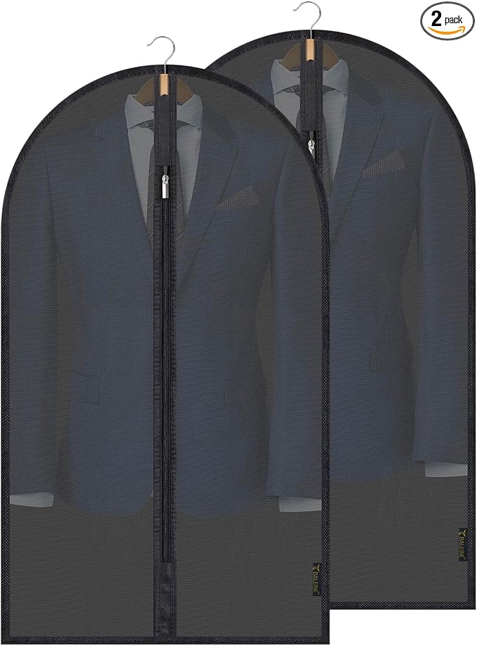 BALEINE 40'' Translucent Garment Bags, 2 Packs PEVA Dress Bag for Closet Clothes Dresses Suit Coats Storage (Black, 2PK) by BALEINE
