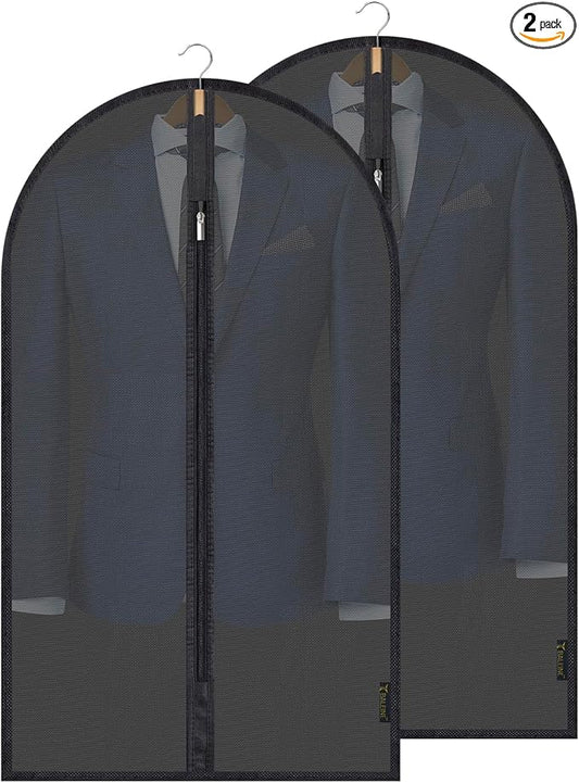 BALEINE 40'' Translucent Garment Bags, 2 Packs PEVA Dress Bag for Closet Clothes Dresses Suit Coats Storage (Black, 2PK) by BALEINE