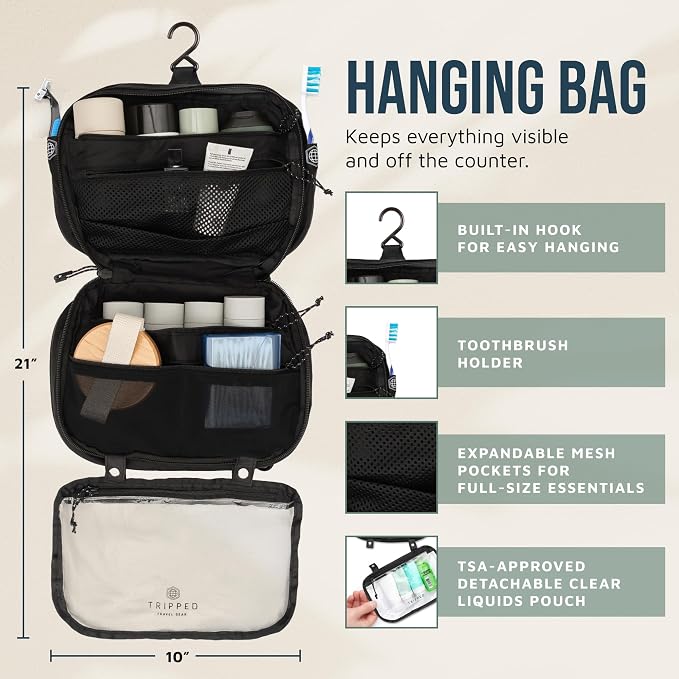 Toiletry Bag Kit 3 Piece Set: Hanging Travel Toiletry Bag + 311 TSA Cosmetic Liquid Bag + Accessory Organizer Pouch - Image 3