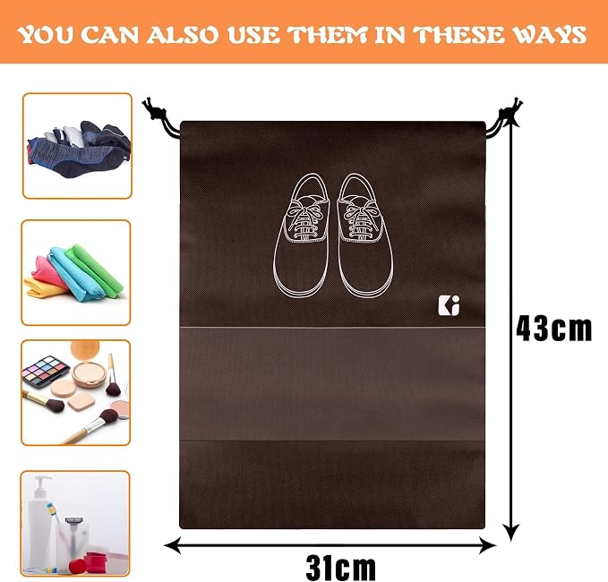 Kuber Industries Pack of 8 Shoe Bags | Shoe Bags for Travel | Non-Woven Shoe Storage Bags | Storage Organizers Set | Shoe Cover with Transparent Window | Shoe Dori Cover | Coffee - Image 3