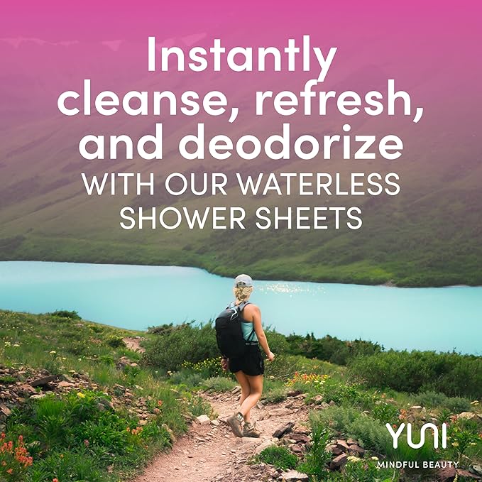 YUNI Beauty Large Body Wipes - Rose Cucumber, 30 Count - Moist Showerless Wipes, Cleanse & Deodorize, On-the-Go Waterless Body Cleanser, Individually Wrapped for Camping, Travel & Gym