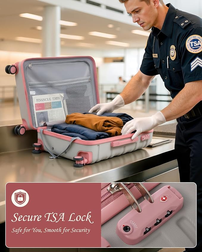 TAKUMI Luggage Sets 5 Piece Lightweight Carry On luggage with Duffel Bag ABS+PC Hardshell Suitcases with YKK zippers Double Spinner Wheels Travel Luggage with TSA Lock(GREY PINK, 5 PIECE SET) - Image 7