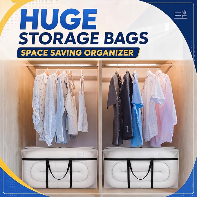 Windyun 4 Pack 98 Gallon Extra Large Moving Bags XXL Heavy Duty Storage Bag with Strong Zipper Handle Jumbo Big Tote Box Foldable for College Dorm Travel Clothes Duffle Blanket Pillow(Transparent) - Image 6