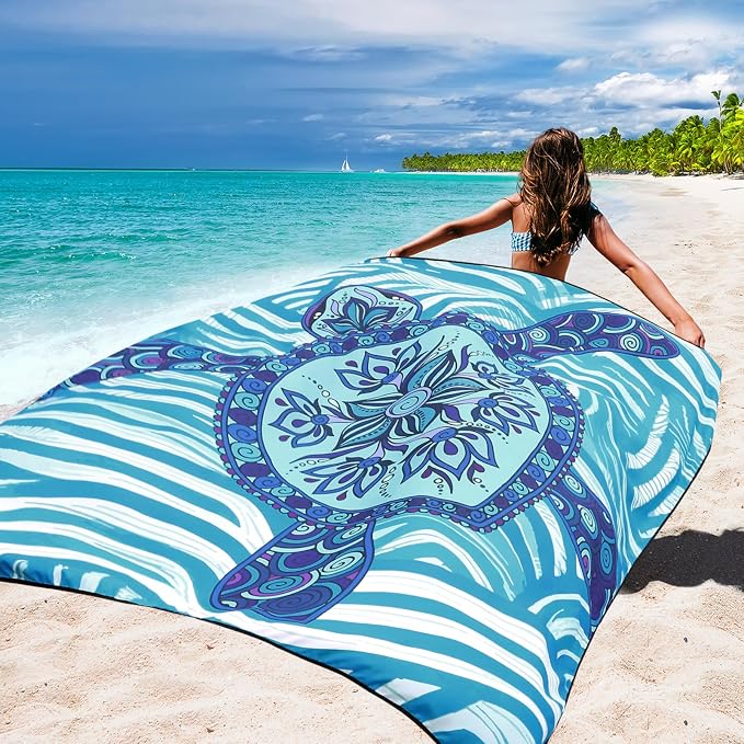 WIWIGO Beach Blanket Waterproof Sandproof Beach Mat 79" X 83"/10'x9'for 2-8 Adults Quick Drying Outdoor Picnic Mat Beach Accessories for Travel, Camping, Hiking - Image 5