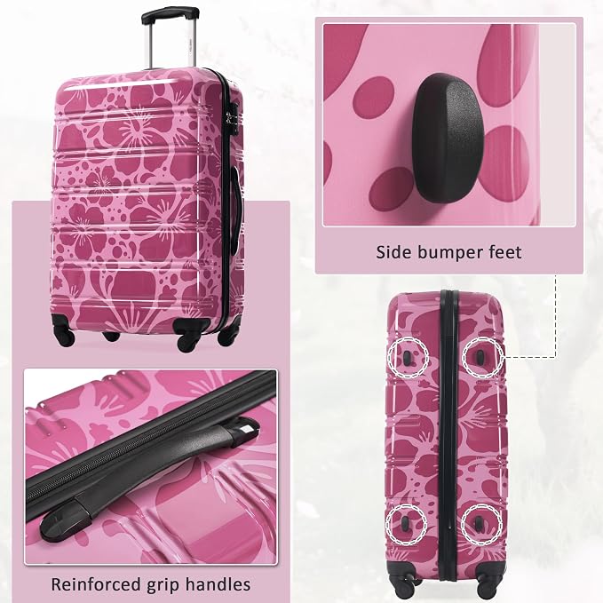 Merax Suitcase Set, Hardshell Luggage Sets 3 Piece with Spinner Wheels | Durable Printing Suitcase with TSA Lock Lightweight 20" 24" 28",Purple Pink - Image 6