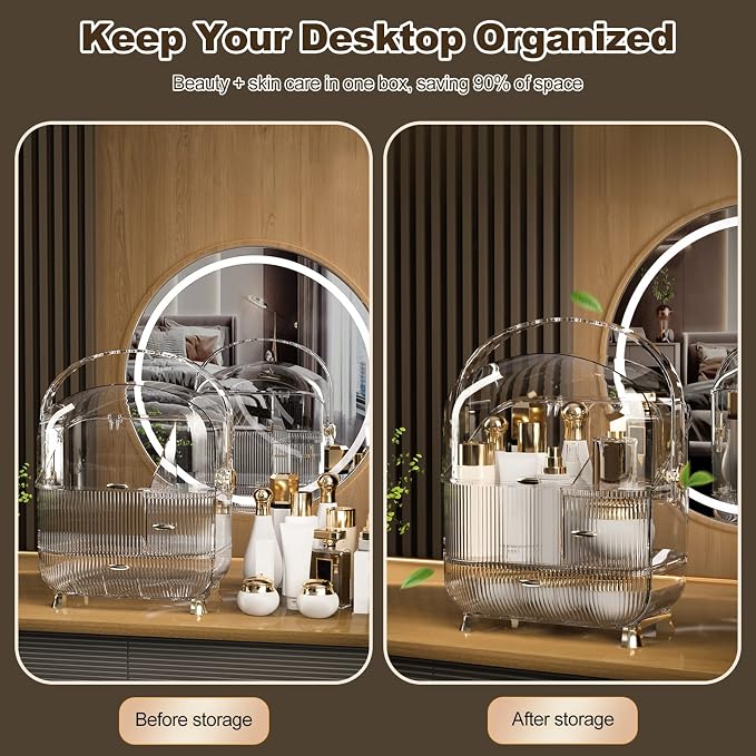 Ergocar Multi-Function Make Up Case Dustproof Cosmetic Storage Box,Cosmetics Skin Care Products Portable Retro Series Case - High Translucent White - Image 5