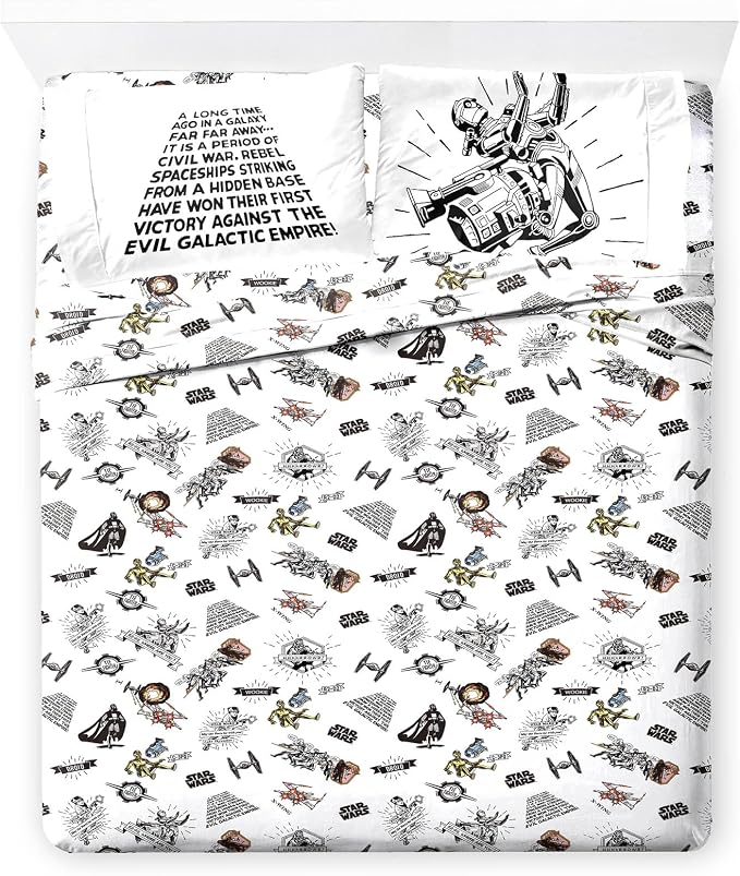 Jay Franco Kids Sheet Set with Fitted, Flat Sheets & Pillow Cover - Ultra-Soft Bedding with Pillowcase for Room Decor, White - Star Wars, 4 Piece King by JayFranco