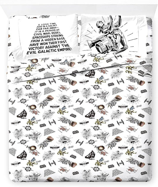 Jay Franco Kids Sheet Set with Fitted, Flat Sheets & Pillow Cover - Ultra-Soft Bedding with Pillowcase for Room Decor, White - Star Wars, 4 Piece King by JayFranco