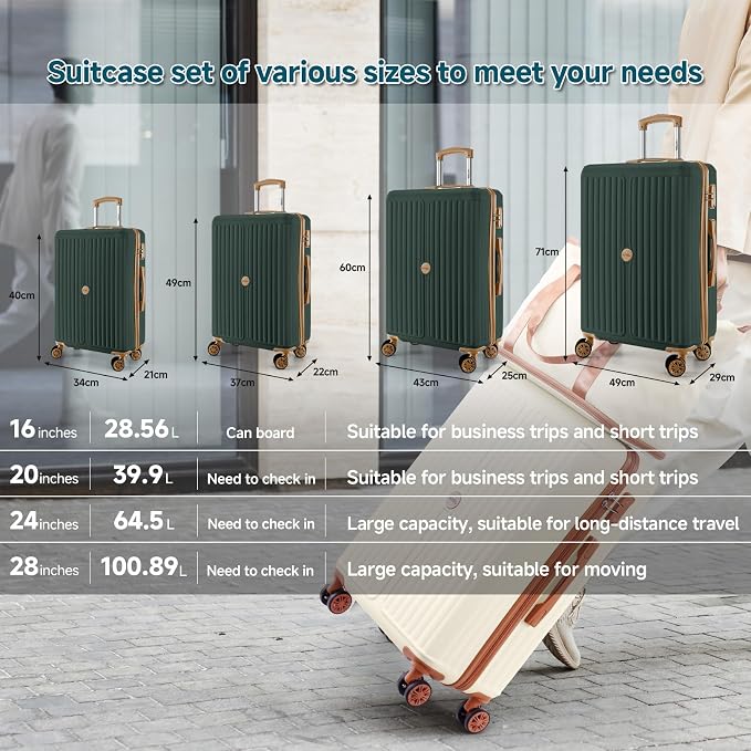 Hoteel 20Inch Luggage 3-piece Set, 360° Universal Suitcases with Wheels Hard Shell Suitcase with TSA Lock, Including Waterproof Luggage Bag, Travel Maletas for Men and Women,Dark Green - Image 9
