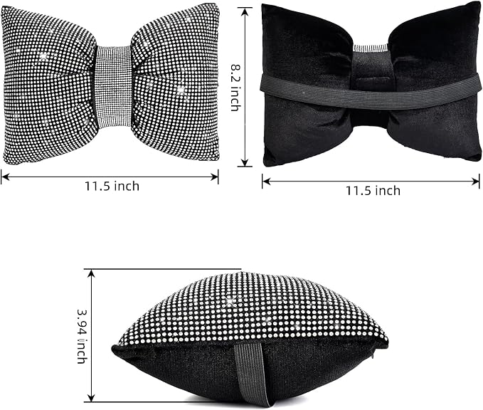 4 PCS Bling Car Pillows,Rhinestones Bowknot Car Headrest Pillow,White | Car Neck Pillow for Driver Relax Neck Support,Sleeping Travel Support Neck Pillow,Diamond Interior Accessories for Women - Image 4