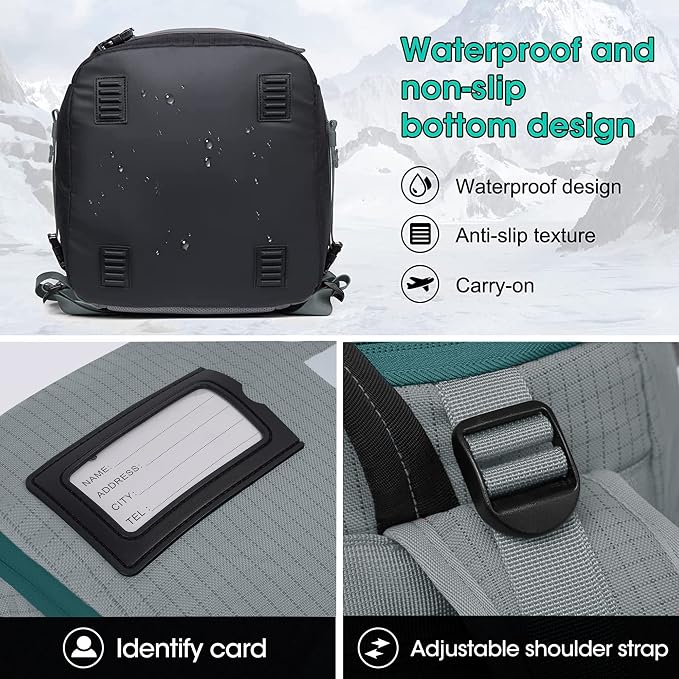 Ski Boot Bag, 55L/70L Waterproof Ski and Snowboard Boots Travel Backpack for Skis, Snowboard, Ski Helmet, Goggles, Gloves & Accessories - Image 5