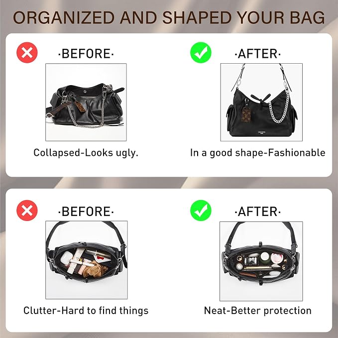 Doxo Purse Organizer Compatible with LV CarryAll Cargo Vibe PM, Upgraded Lightweight Bag Insert with 10 Compartments & Bottle Pocket, Custom Fit Inside Handbag Divider Shaper Accessories (Black,PM) - Image 5