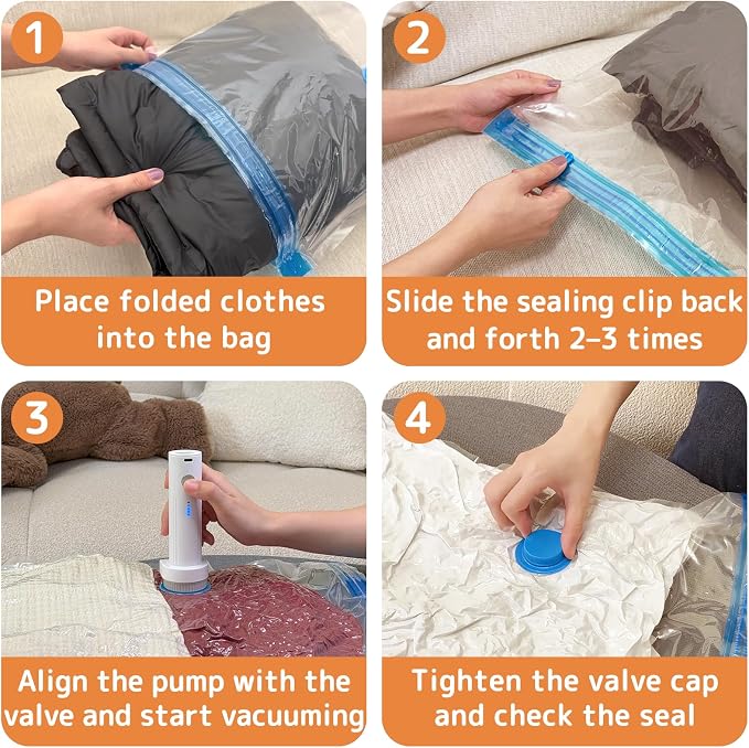 21 Pack Vacuum Bags for Travel with Rechargeable Air Pump, Carry-On Compression Bags for Luggage and Suitcase, Space Saver Storage for Clothing and Travel Organization - Image 7