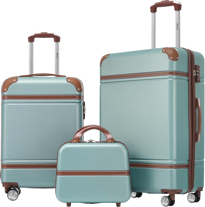 Merax Luggage Set 2 Piece Suitcase Set with Cosmetic Case Expandable Spinner Wheels Vintage Luggage Sets(Blue Green,20"+24") by Merax
