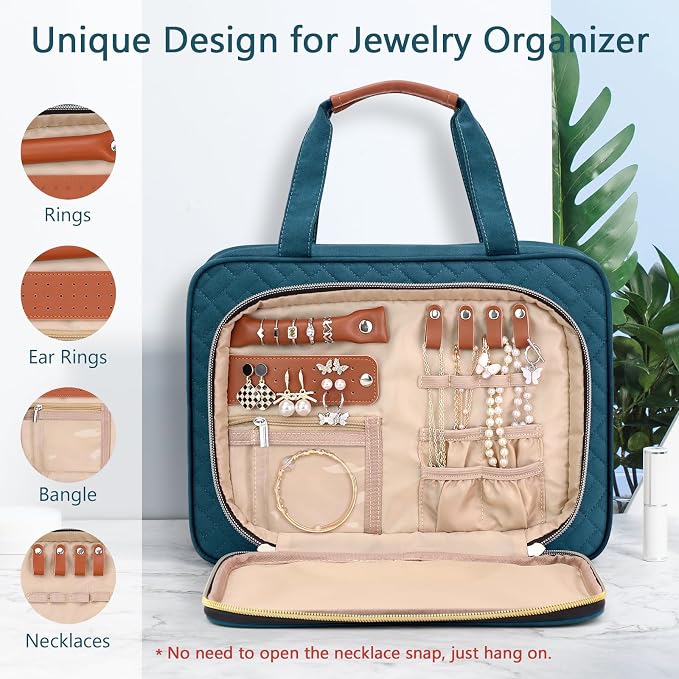 Wedama Toiletry Bag for Women, Hanging Travel Toiletry Bag with Jewelry Organizer Compartment Large Makeup Bag, PVC Waterproof Cosmetic Travel Bag for Travel Business Trips Camping Bathroom, Blue - Image 2