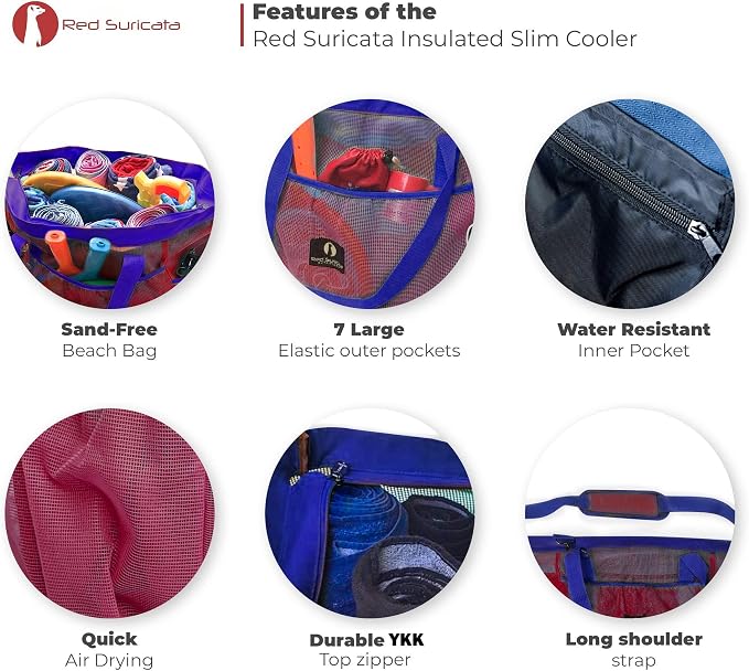 Red Suricata Mesh Beach Bag with Zipper - Extra Large Beach Tote Bag – Pool Bag | with Zipper - Image 4