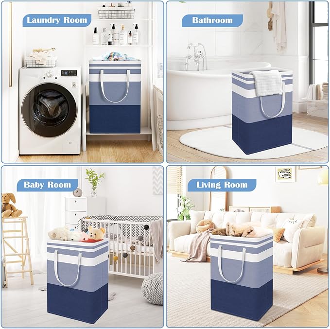 BlissTotes 3-Pack Laundry Basket, Freestanding＆Waterproof Laundry Hamper, Collapsible Tall Clothes Hamper with Easy Carry Handles for Clothes, Towels in the Family and Dorm,Gradient Blue,100L - Image 6