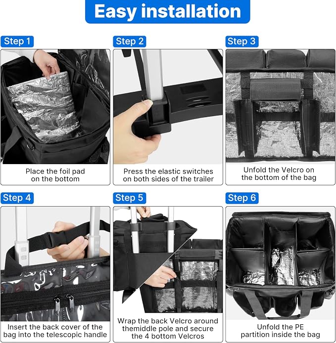 LIWSHWZ Large Rolling Cleaning Caddy Bag with Detachable Trolley & Lid,Cleaning Supplies Organizer on Wheels with Multi Pockets for Cleaning Tools Storage,Housekeepers, Black - Image 7