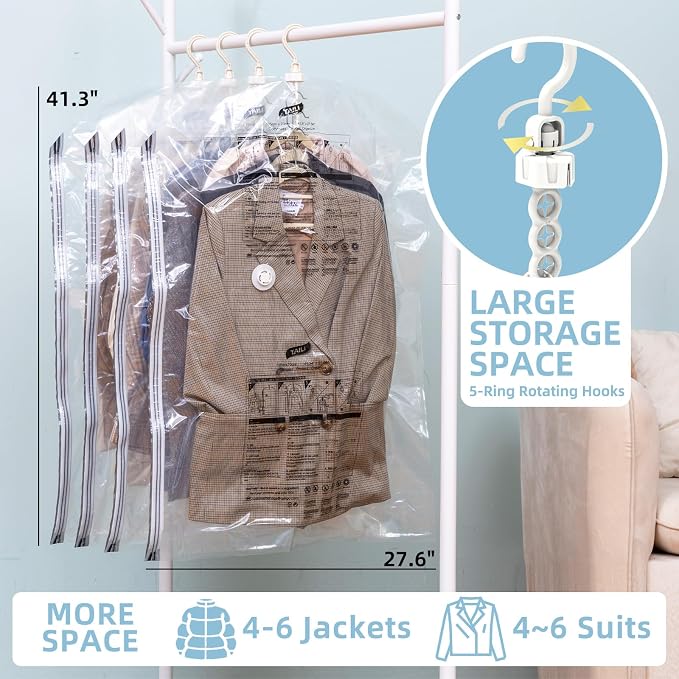 Hanging Vacuum Storage Bags, 6 Pack (41.3 x27.6 inch), Vacuum Seal Bags for Clothing, Garment Bags for Short Clothses, Jacket, Suits, Dresses, Closet Organizer Space Saving - Image 2