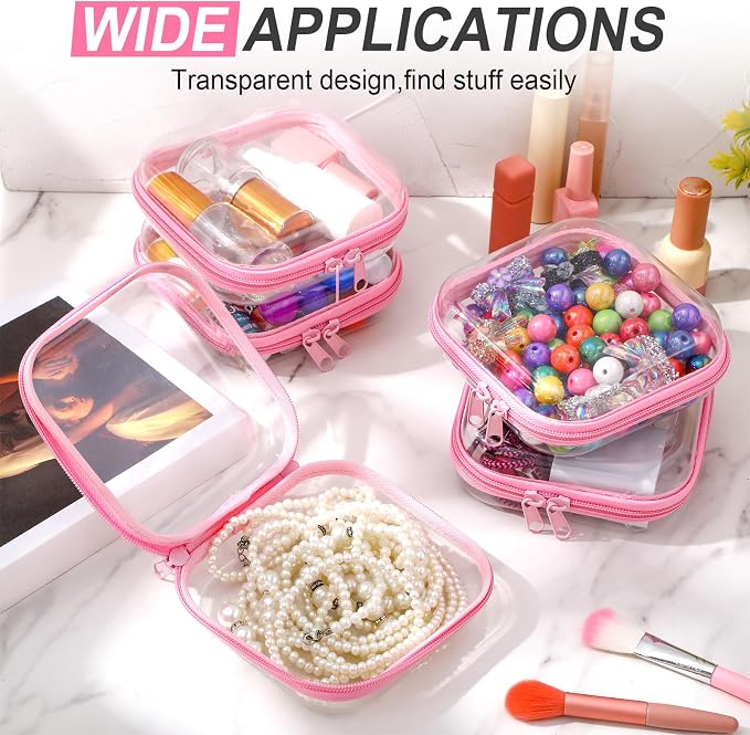 Sanwuta 6 Pcs Clear Hard Zipper Case Plastic Zipper Pouches Transparent Makeup Bag Pencil Case Pouches Toiletry Diaper Bag for Travel Toy Storage Organizer Bins(Pink,5 x 5 x 2 Inch) - Image 5