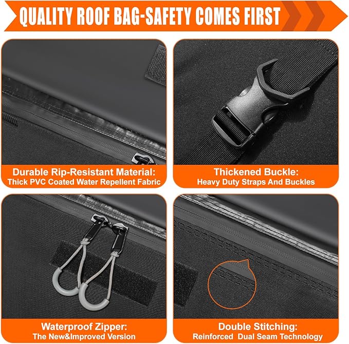Sailnovo Rooftop Cargo Carrier Roof Bag,15 Cubic feet Soft Waterproof Car Roof Bag fit Cars with/Without Rack, 4 Tie-Down Straps, 4 Door Hooks, Foldable Car Top Carrier for Road Trip Camping Travel - Image 6
