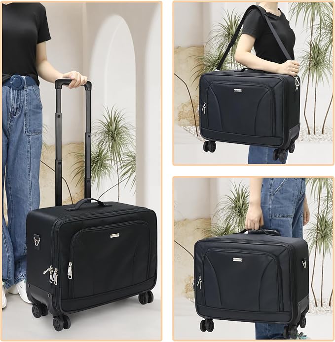Relavel Extra Large Makeup Case Rolling Travel Train Case with 360° Spinner Wheels, 3 Layer with Insulation Compartment & Four Clear Storage Bags, Professional Makeup Artist Bag Set, Black - Image 7