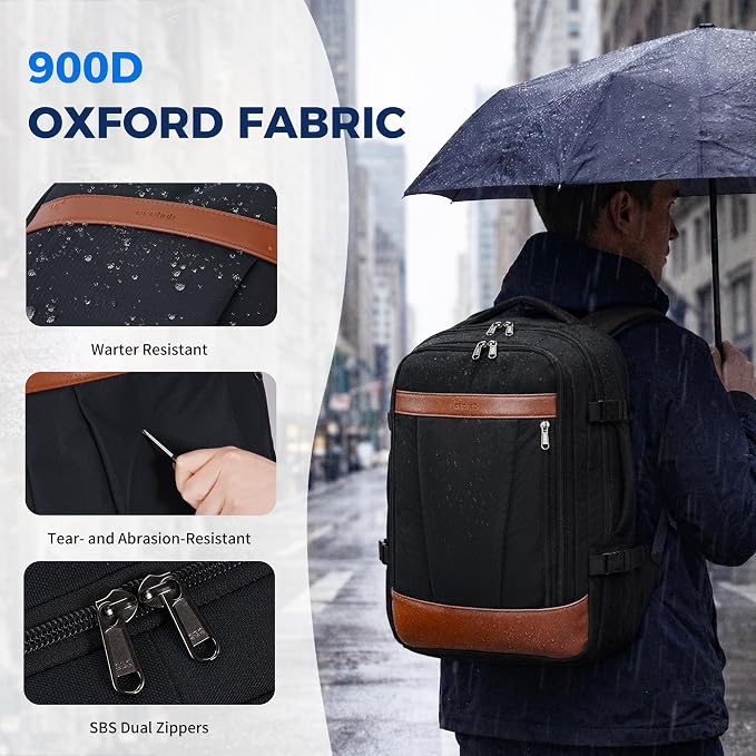 ECOHUB 19" Travel Backpack for Men Women 30L Large Carry-On Backpack with 17.3 In Laptop Compartment,Black - Image 8