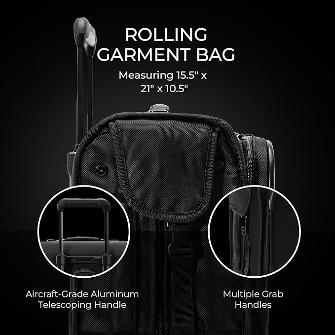 Briggs & Riley 21" Carry-On Wheeled Garment Spinner - Carry On Luggage for Travel, Suitcases with Wheels, Softside Rolling Bag for Men & Women, Built in Hook for Clothes - Baseline Collection, Black - Image 3