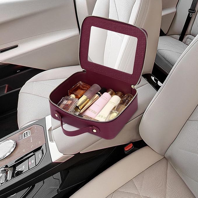 Pinkmik Clear Makeup Bag for Women Waterproof Travel Cosmetics and Toiletries Case Portable Makeup Oaganizer Bag Clear Car Bag with Zipper (X/Burgundy, M+L) - Image 6