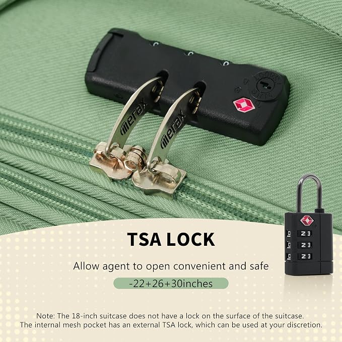 Merax 4 Piece Soft Luggage Set 18/22/26/30,Expandable Suitcase,Light Green | Suitcase Set with TSA Lock,Spinner Wheels,Telescopic Handle,Front Pocket,Lightweight Travel Luggage for Family Trips - Image 7