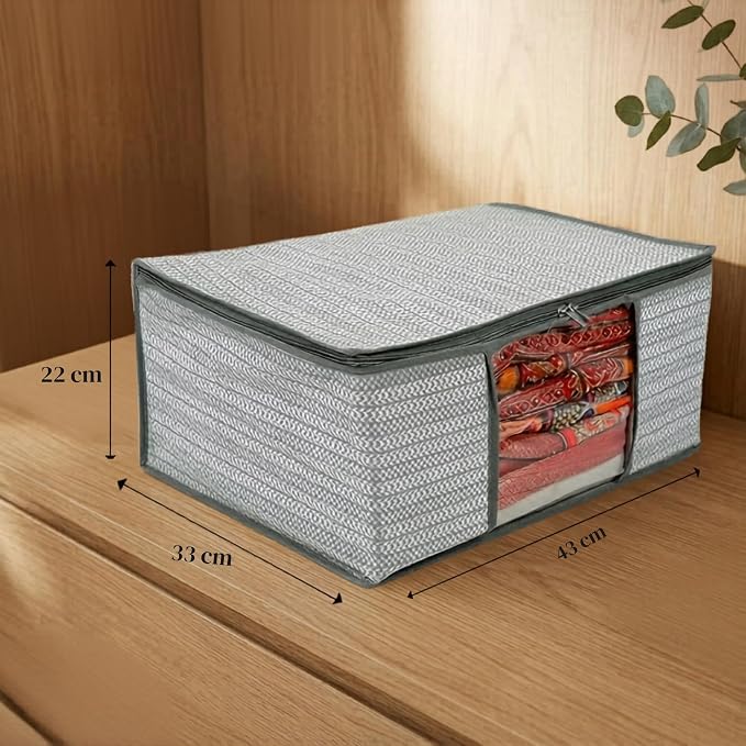 ANKIT INTERNATIONAL Grey Saree Cover Storage Bags Pack of 03 – Non Woven Foldable Clothes Storage Organizer with Zipper & Clear Window, Wardrobe Garment Storage for Sarees, Dresses - Image 4